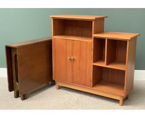 MID-CENTURY TYPE TEAK STORAGE UNIT with base cupboard doors and multi shelves, 109cms H, 112cms W, 39cms D and a similar era 