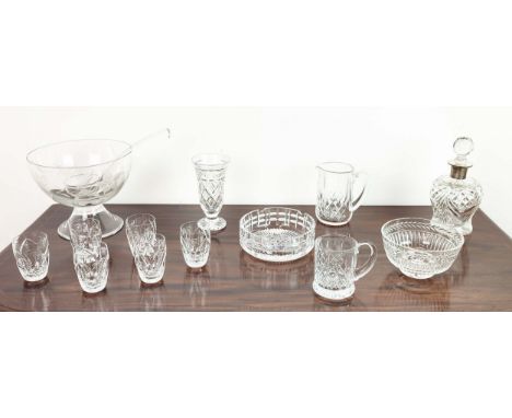 COLLECTION OF SIGNED CUT GLASS ITEMS, six Royal Doulton small glasses, one Stuart crystal bowl, one Val St Lambert crystal as