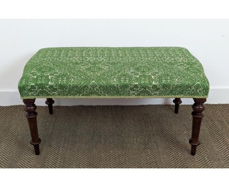 STOOL, part Victorian mahogany with green upholstery, 44cm H x 94cm W x 48cm D. 