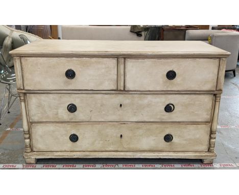 COMMODE, 19th century Continental painted pine of four drawers, 87cm H x 148cm W x 64cm D. 