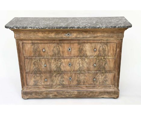 HALL COMMODE, 19th century French Louis Philippe flame mahogany of adapted shallow proportions with five long drawers, 131cm 