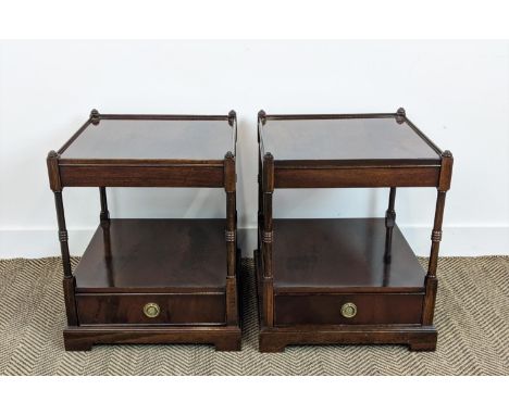 LAMP TABLES, a pair, Georgian style mahogany, each with single drawer, 56cm H x 48cm W x 48cm D. (2) 