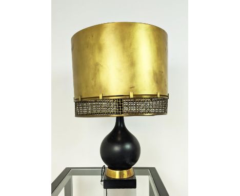 TABLE LAMP, matt black with a brass shade, 51cm x 99cm H. 
