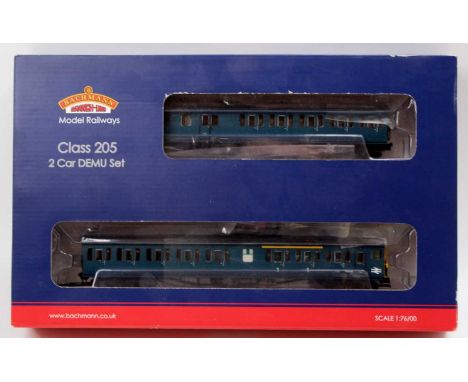 A Bachmann for Kerno Model Rail Centre No. 31-238Z 2-H Class 205 2-car DEMU set finished in BR blue with full yellow ends