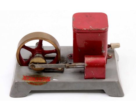 Wilkemp of Indiana USA, Model E Junior Electric Solenoid Engine, comprising grey tinplate base, with 110V A/C transformers to