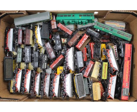One tray of Hornby kit built,Bachmann and similar 00 gauge items of rolling stock to include open wagons, goods wagons, tanke