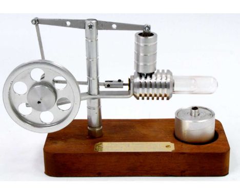 Chinese Kit Built model of a Walking Beam Style Vacuum Engine, raised on wooden plinth with burner, height 13cm