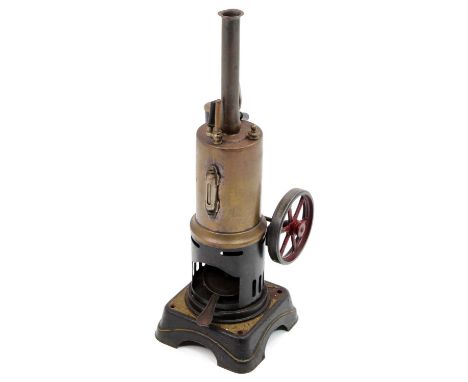 Bing, early plated vertical steam engine with single oscilating cylinder, sight glass, whistle, safety and filler cap, single