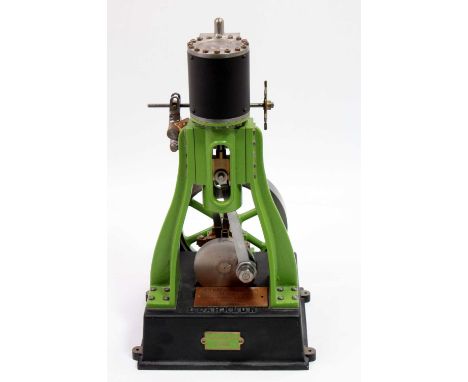 A well-engineered model of a H Clarkson &amp; Son of York vertical single cylinder steam engine, comprising 2 inch bore by 2 