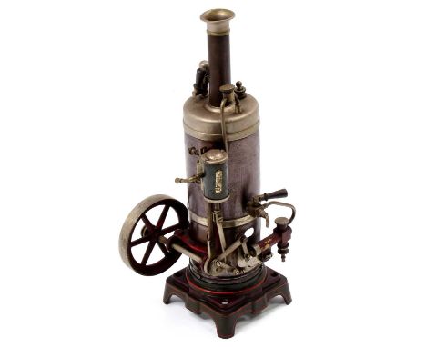 Doll et Cie, single-cylinder vertical steam engine, fittings to include sight glass, whistle and filler cap, single fixed cyl
