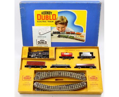 Hornby Dublo EDG19 2-6-4 tank goods set comprising black BR 80054 loco with 4 wagons and a brake van with track, housed in th