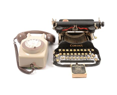 Corona typewriter, vintage BT telephone, and a Regentone record player.Qty: 3