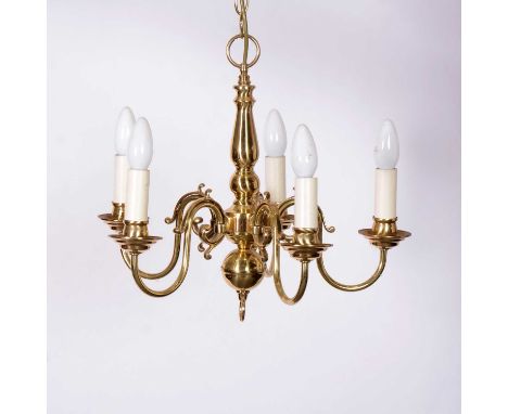 Dutch style brass five light chandelier, modern, 40cm.