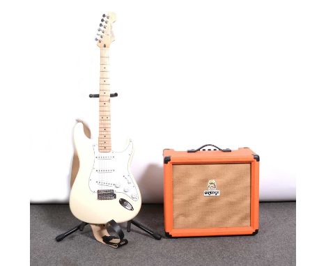 Fender Stratocaster electric guitar, serial number MZ6210457, made in Mexico, date 2007, with soft Fender branded case; along