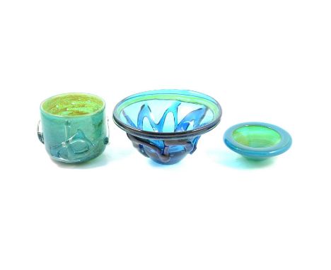 Mdina glass vase, with applied trailing decoration, 12cm; and another larger Mdina bowl with trailing decoration; Italian gla