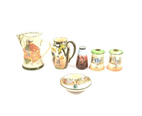 Royal Doulton series ware - The Gallant Fishers jug, 18cm; The Gleaners jug, 14.5cm; three items of Dickens ware; and a small