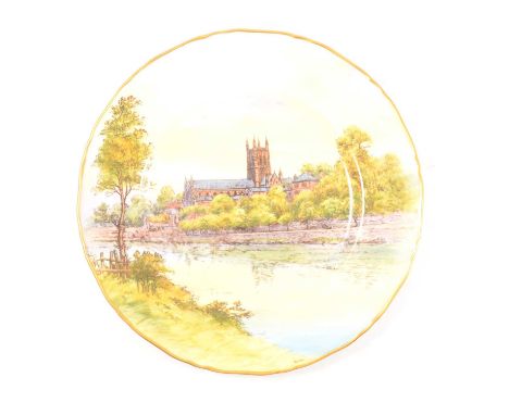 Royal Worcester cabinet plate, painted by A Telford with a view of Worcester Cathedral, 27cm diam.