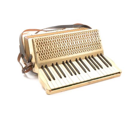 Hohner 'Carmen' 48 bass piano accordion, in case.Condition report:The instrument plays but not all keys and the tuning seems 