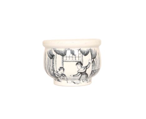 A PEARLWARE MINIATURE CHAMBER POT, FIRST HALF OF THE 19th CENTURY, printed in black with children at a nursery window. Across