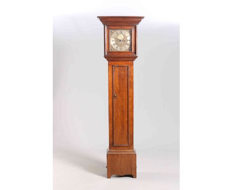 AN OAK EIGHT-DAY LONGCASE CLOCK, WATSON, KIRBY MOORSIDE, the 11-inch square brass dial with silvered chapter and date crescen