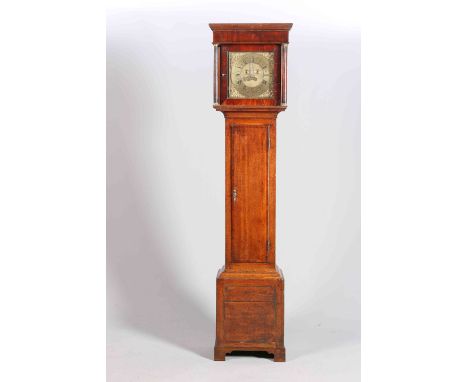 AN OAK THIRTY-HOUR LONGCASE CLOCK, JAMES TODD, BRADFORD, the 10½-inch square brass dial with date crescent, the hood with fla