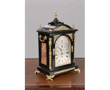 SAMUEL DIXON, 23 CORNHILL, LONDONA FINE VICTORIAN EBONISED TRIPLE FUSEE BRACKET CLOCK, the arched top with flame and urn fini