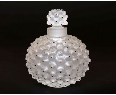 A LALIQUE GLASS CACTUS PATTERN SCENT BOTTLE AND POWDER JAR, in frosted glass, etched mark to both "Lalique, France"; together