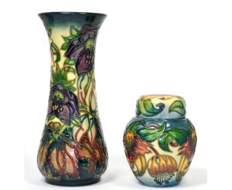 A modern Moorcroft Anna Lily pattern ginger jar and cover, impressed factory marks, 11cm and a modern Moorcroft Hellebore pat