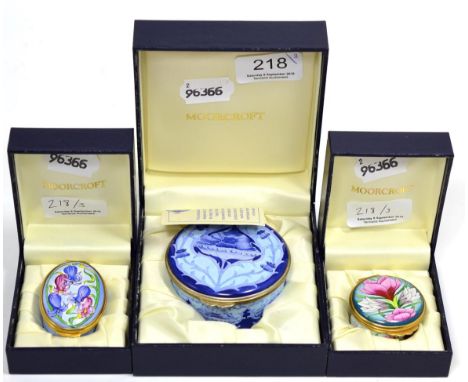 Three boxed Moorcroft enamels 