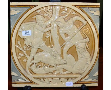 A large Victorian boar-hunt tile 