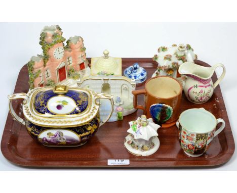 A Worcester Queen's pattern coffee cup, 18th century, seal mark, 7cm high; with a Derby trinket box, 6cm wide; with various o