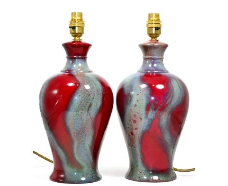 A Pair of Royal Doulton Archives Burslem Artwares Peking Lamp Base In Sung, limited edition numbers 66/250 and 72/250, both d