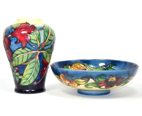 A modern Moorcroft Anna Lily pattern bowl, impressed factory marks, 25.5cm diameter and a modern Moorcroft Simeon pattern vas