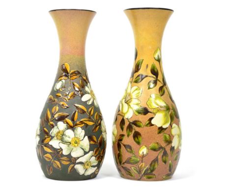 Two Linthorpe Pottery Vases, both decorated with white flowers, both impressed LINTHORPE 124, V/AL104 and HT/C.P/3, 26cm and 