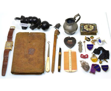 Miscellaneous items including cufflinks; jewellery; gent's rolled gold watch; comb; early 20th century walking cane etc 
