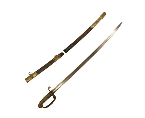 A British 1845 Pattern infantry officers sword, the scabbard engraved with a period name and '38th'(a/f)