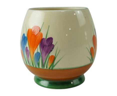 A 1930s Clarice Cliff Bizzare "Autumn Crocus" Humpty sugar bowl, Wilkinson Ltd, 8 cm