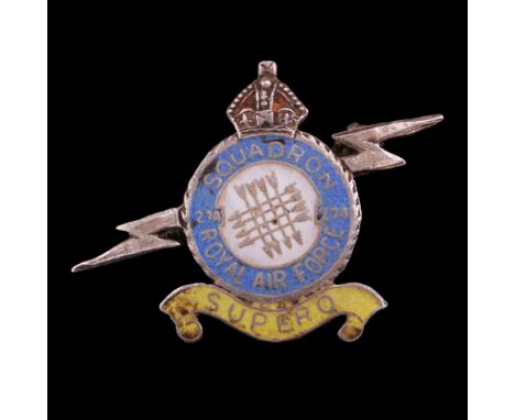 An RAF 274 Squadron enamelled white metal badge, (stamped and tested as silver)
