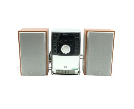 A Sony micor hi-fi system, model number HCD-EH20DAB, together with a twin speaker system, model number SS-CEH20