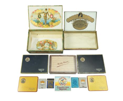 A vintage packet of Player's Navy Cut cigarettes together with vintage tobacco tins and books of matches