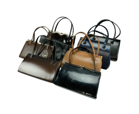 A group of vintage reptile skin, leather and patent leather handbags, circa 1930s-late 20th Century