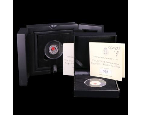 The 2022 RBL Remembrance Poppy Silver Piedfort Sovereign coin, Isle of Man, together with The 2022 RBL Remembrance Poppy Silv