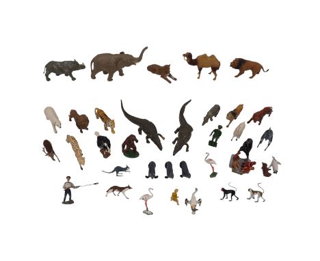A large group of vintage painted diecast zoo / wild animals; variously some bearing the marks of Taylor &amp; Barrett and Bri