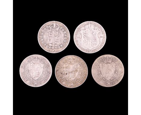 Four Victorian GB silver half-crown coins together with a George V silver half-crown