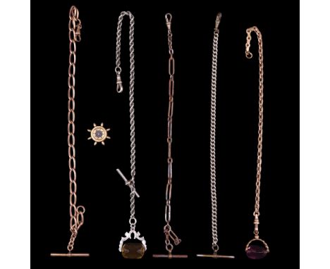 Four various late 19th / early 20th Century watch chains and a magnetic compass breloque (latter a/f)