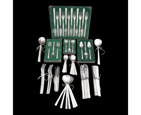 A quantity of vintage Viners Gerald Binney designed "Studio" bark-textured stainless steel flatware, circa 1960s-19780s, some