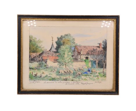 After Marcel Jacque (French, 1906 - 1981) "Barbizon", a delightfully vibrant scene including a figure settled amongst a small