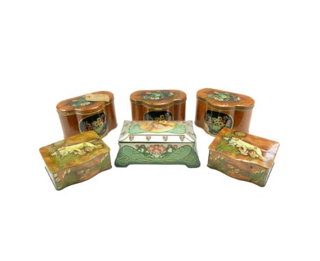 A group of antique and vintage tinplate boxes, including a Hudson Scott &amp; Sons Ltd of Carlisle sample tin