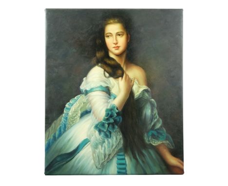 A portrait of a woman wearing fine evening attire, oil on canvas, 20th Century, 61 x 51 cm overall