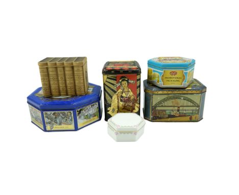 Hudson-Scott &amp; Sons Ltd of Carlisle tinplate boxes including a novelty tin in the form of Waverley Novels books and a 192